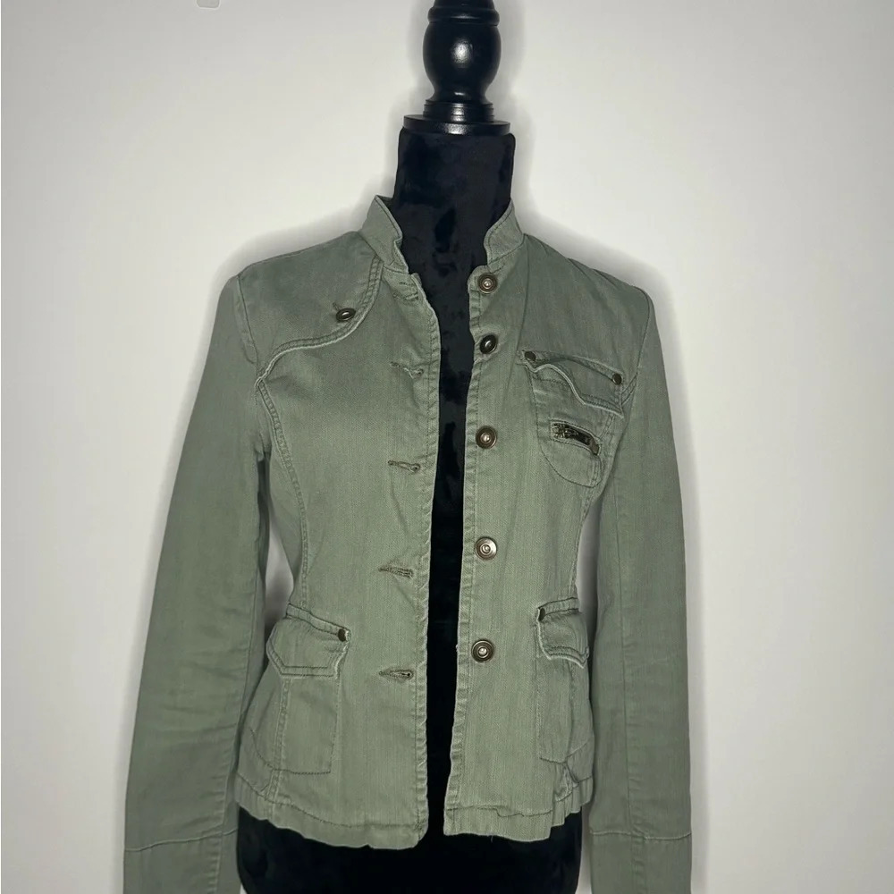 Mossimo Womens Utility Jacket Green Denim Military Button Up Pockets Casual - Picture 14 of 15